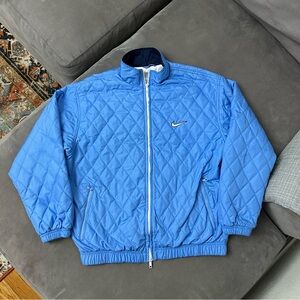 VINTAGE Y2K NIKE Quilted Zip-Up Bomber Jacket Aqua Sky Blue Size Medium